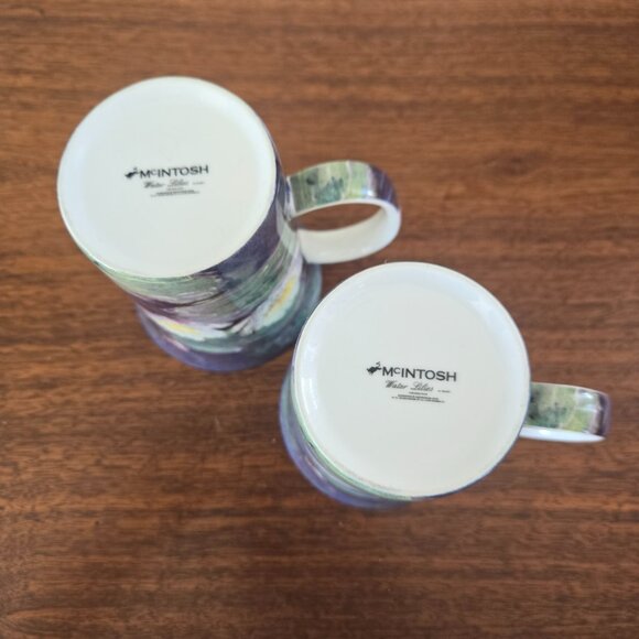 VTG McIntosh Water Lilies Monet Mugs Set of 2, Fine Bone China Coffee Tea 4 3/8" - Picture 7 of 8